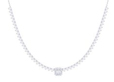 Introducing our spectacular Single Cushion Diamond Baguette Cluster Halfway Tennis Necklace. With a total weight of 2.18ct in natural diamonds, this timeless accessory will elevate any outfit and become a cherished piece in your necklace layering collection. Made with 14 karat gold, featuring a scintillating single cushion cluster center surrounded by full cut diamonds in a tennis necklace fashion. Details: Gemstones: Natural Diamonds Total Weight 2.18ct Quality: Diamonds G-H Color, VS1-VS2-SI1 Luxury Diamond Necklace With Baguette Cut, Luxury Cubic Zirconia Baguette Cut Necklace, Luxury White Gold Baguette Cut Necklace, Elegant Tennis Necklace With Baguette Diamonds As Gift, Elegant Baguette Diamond Tennis Necklace Gift, Diamond White Cubic Zirconia Tennis Necklace With Baguette Diamonds, Diamond White Baguette Cubic Zirconia Tennis Necklace, Elegant Diamond Tennis Necklace With Baguette Diamonds, Luxury White Gold Diamond Necklace With Baguette Diamonds