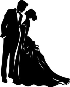 a silhouette of a man and woman in formal clothes