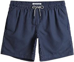 Men's Stripe Denim Blue Swim Shorts Mens Bathing Suits, Vintage Swim, Swim Pants, Mens Swim Shorts, Mens Stripes, Mens Boardshorts, Loose Fitting Tops, Mens Swim Trunks, Man Swimming