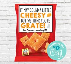 a bag of cheesy crackers with an advertise