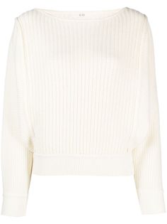 ivory white wool-cashmere blend knitted construction ribbed knit boat neck long sleeves straight hem Cashmere Wool, Ivory White, Knitwear Women, Boat Neck, Ribbed Knit, Knitted Sweaters, Jumper, Knitwear, Cashmere