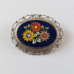 Handmade Flower Brooches For Collectors, Bohemian Multicolor Brooches For Gifts, Bohemian Multicolor Brooches As Gift, Handmade Multicolor Flower Brooch, Brooch Flower, Micro Mosaic, Vintage Brooch, Flower Brooch, Vintage Brooches