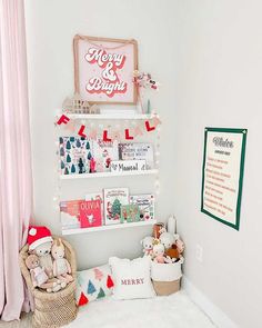 a small child's bedroom decorated in pink and white