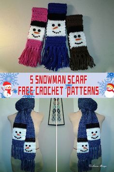 three snowman scarf free crochet patterns on mannequin head