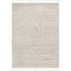 a white rug with fringes on the bottom and an area rug in the middle