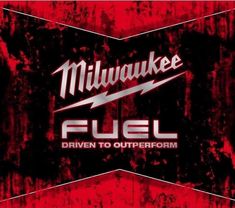 the logo for milwaukee fuel, driven to outer form on a red and black background