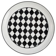 a black and white checkered plate on a white background