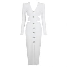 Experience timeless elegance with the FRANCESCA White Midi Dress. With its full sleeves and body contouring design, this dress exudes class and sophistication. Perfect for any occasion, elevate your wardrobe with this exquisite piece. White Long Sleeve Midi Dress For Formal Occasions, White Evening Dress For Winter, Elegant Bodycon Midi Length Dress, Fitted Long Sleeve Bodycon Dress For Wedding, White Long Sleeve Formal Dress For Spring, White Winter Evening Dress, Classic Long Sleeve Midi Dress For Cocktail, Elegant Bodycon Long Sleeve Evening Dress, Elegant Bodycon Dress With Long Sleeves