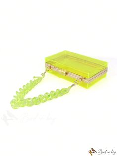 BirdinBag - Neon Green Clear Chain Mini Box Bag - Stylish & Versatile Accessory Mini Box, Bag With Chain, Details Pictures, Inch Bag, Writing Numbers, Word Wrap, Box Bag, Diy Supplies, Green Bag