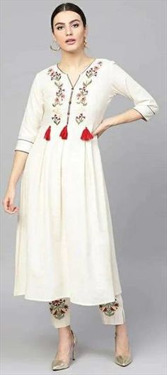 White and Off White color Kurti in Rayon fabric with Embroidered, Thread work Color Kurti, Designer Kurti, Thread Work, Off White Color, Rayon Fabric, Kurti Designs, White Color, Thread, Off White