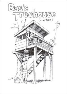 a drawing of a tree house with the words basic treehouse on it