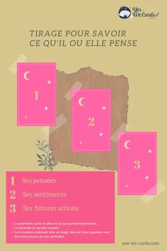 a pink poster with the words in french and english on it, along with three different images