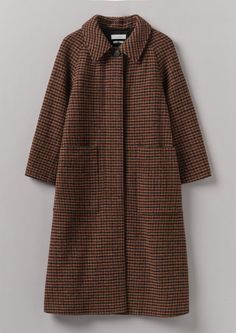 Frankie Wool Houndstooth Raglan Coat | Burnt Orange 100% Wool Coat, Toast Clothing, Raglan Coat, Wool Coat Outfit, Autumn Coat, Houndstooth Coat, Calf Sleeve, Simple Clothing, Mens Loungewear