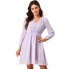 Cute Flowy Dresses, Flowy Chiffon Dress, Swiss Dot Dress, Purple Outfits, Dress Purple, Swiss Dot, Feminine Look, Flowy Dress, Sheer Sleeves