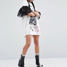 Super Cute And Unique Chic Cotton T-shirt Dress For Spring, Edgy Long Sleeve Mini Dress For Summer, Trendy Spring T-shirt Dress, Edgy Short Sleeve Spring Dresses, Casual Long Sleeve Mini Dress With Graphic Print, Summer Streetwear Cotton Dress, Cotton Summer Streetwear Dresses, Edgy Short Sleeve Dresses For Fall, Edgy Short Sleeve Fall Dresses