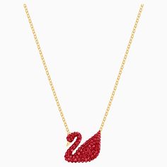 Chic Red Jewelry For Formal Occasions, Formal Red Necklace With Large Pendant, Red Necklace With Large Pendant For Formal Occasions, Chic Red Necklace For Party, Elegant Red Necklace With Large Pendant, Swan Pendant, Swan Necklace, Swarovski Swan, Swarovski Necklace