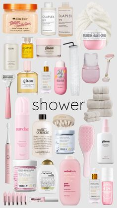 the words shower are surrounded by many different types of products