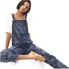 Amazing Tie Dye Overalls From Anthropologie. Nwt. Size 32. Blue Relaxed Fit Straight Leg Jumpsuits And Rompers, Blue Relaxed Fit Straight Leg Overalls, Tie Dye Overalls, Style Overalls, The Wanderer, Blue Black Color, Anthropologie Jeans, Slouchy Sweater, Frayed Denim