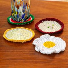 This fun set of coasters is designed and crafted by Mexico's . The artisan crochets the four different coasters by hand, including a watermelon, lemon, egg, and pitaya. Dakota Fields | Dakota Fields Good Taste Crocheted Coaster 2.4 H x 4.9 W x 4.9 D in white / yellow in Yellow / Red / White | 2.4" X 4.9" W X 4.9" D | Wayfair Crocheted Coasters, Watermelon And Lemon, Crochet Coasters, Season Colors, Memorable Gifts, Crochet Tutorial, Easy Crochet, Crochet Flowers, The Four