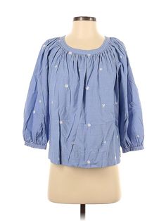 J.Crew 3/4 Sleeve Blouse Size: Small Tops - used. 100% COTTON | J.Crew 3/4 Sleeve Blouse: Blue Tops - Size Small Small Tops, Sleeve Blouse, J Crew, Ruffle Blouse, Women Handbags, Long Sleeve Blouse, Womens Tops, Handbags, Women's Top