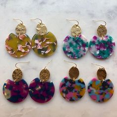 Luxury Resin Jewelry For Parties, Nickel-free Multicolor Earrings For Birthday, Multicolor Drop Earrings For Birthday, Multicolor Round Earrings For Birthday, Multicolor Jewelry With Matching Earrings For Birthday, Handmade Round Earrings For Birthday, Multicolor Cadmium-free Earrings For Gift, Birthday Drop Earrings, Handmade Multicolor Earrings For Anniversary