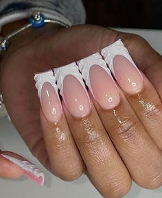 Fly Nail Designs, Curve Nails Acrylic, 3d French Tip Nails, Cute Medium Nails, Overlay Nails, Tapered Square Nails, Hard Nails, Diy Acrylic Nails