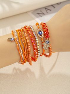 9pcs Bohemian Style Evil Eye Beaded Bracelets Orange    Glass     Women Fashion Jewelry, size features are:Bust: ,Length: ,Sleeve Length: Evil Eye Bracelet Every Color, Evil Eye Bracelet Braided, Turk Eye Bracelet, Evil Eye Bracelets Pics, Trendy Bracelets Evil Eye, Evil Eye Beaded Bracelet Red, Evil Eye Bracelets Pictures, Colourful Evil Eye Bracelet, Evil Eye Preppy Bracelet