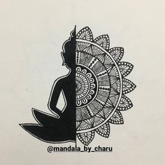 a black and white drawing of a person sitting in front of a lotus flower with the words mandaa by charu on it