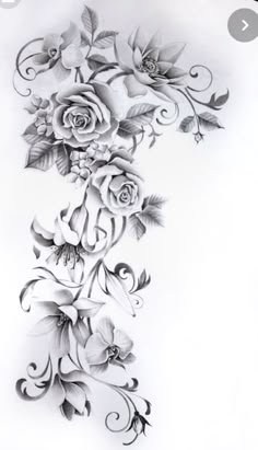 a drawing of roses and leaves on a white paper with the word love written in it