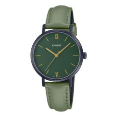 CASIO Minimalistic Watch Green LTP-VT02BL-3A Casio Leather Watch, Minimalistic Fashion, Watch Green, Green Watch, Minimalist Watch, Gift List, Minimalist Fashion, Leather Watch, Green