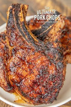 the ultimate pork chops recipe on a white plate