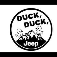 duck, duck jeep logo with mountains in the background