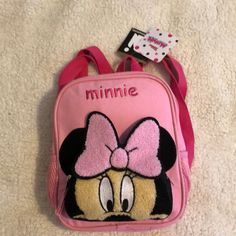 Minnie Mouse Kids Backpack Front Zip Compartment Top Handle Adjustable Straps Nwt Mm7655405mm38 Cute Minnie Mouse Backpack For School, Minnie Mouse Backpack For Back To School, Minnie Mouse School Bag For Back To School, Pink Minnie Mouse Backpack For Disney Trips, Playful Mickey Mouse School Bags, Minnie Mouse Slippers, Mickey Backpack, Disney Boutique, Mickey Mouse Backpack