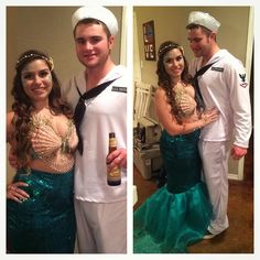 two people dressed up as sailors and mermaids