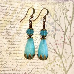 Turquoise Jade Teardrop Earrings, Bohemian Drop Earrings, Jade Statement Earrings, Blue Jade Earrings, Gift For Girlfriend, Gift For Mum Inspired by Jane Austen, these alluring handmade turquoise jade earrings are one of a kind and are exclusive to my shop. They are very light weight, and won't pull on the ear, and won't cause any skin allergies, so perfect for sensitive ears. They can be bought as individual pieces or as an earring / pendant set if you wish, are available as clip on earrings to Earring Pendant Set, Beaded Things, Blue Jade, Skin Allergies, Jade Earrings, Vintage Style Jewellery, Earrings Bohemian, Gift For Mum, Ear Rings