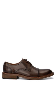 A classic cap toe brings a polished aesthetic to a contemporary derby made of supple leather. Lace-up closure Cushioned footbed Cap toe Leather upper and lining/rubber sole Imported Polished Aesthetic, Leather Lace, Size 13, Vintage Shops, Nordstrom Rack, Derby, Rubber Sole, Dress Shoes Men, Oxford Shoes