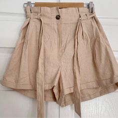 Paper Bag Style Shorts. In Linen. With Button And Tie. Lightweight Material. Size 8 Primark Brand New With Tags. I Accept My Offers Beige Summer Shorts For Work, High-waisted Beige Shorts For Day Out, Beige High Waist Shorts For Day Out, High Waist Beige Shorts For Day Out, Beige Paperbag Waist Shorts For Workwear, Beige Paperbag Waist Summer Bottoms, Trendy Beige Paperbag Waist Bottoms, Beige Summer Bottoms With Paperbag Waist, Summer Beige Paperbag Waist Bottoms