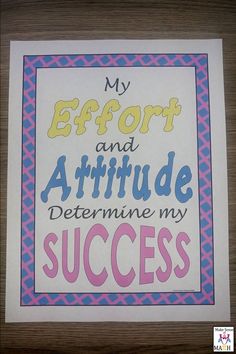 a poster with the words my effort and attitude determine my success on it's side