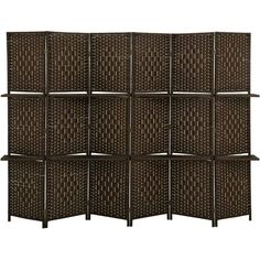 a room divider made out of wickers with four shelves on each side