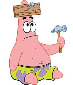 a cartoon character with a hammer on his head