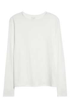 No wardrobe is complete without an essential long-sleeve T-shirt, so go for this elevated option cut from a soft, fluid knit in a fit perfect for layering. Crewneck Long sleeves 70% Tencel® lyocell, 30% cotton Tencel lyocell is a more-sustainably produced fiber made with closed-loop processing Dry clean Made in Italy Designer Clothing Long Sleeve Tops For Layering With Minimal Stretch, Long Sleeve Tops With Minimal Stretch For Layering, Classic Long Sleeve Tops With Minimal Stretch, Fine Knit Long Sleeve Top With Minimal Stretch, White Fine Knit Tops For Layering, Fine Knit Tops With Minimal Stretch For Layering, Minimalist Long Sleeve Solid Top, Classic White Long Sleeve Knit Top, Elegant Long Sleeve T-shirt For Fall