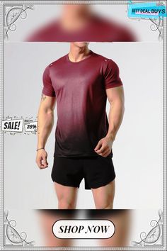 Men's Running Shirt Gym Shirt Short Sleeve Tee Tshirt Athletic Athleisure Breathable Soft Sweat Wicking Running Jogging Training Sportswear Activewear Color Gradient Dark Grey Wine Red Dark Green Red Workout T-shirt For Sports Season, Red Sportswear T-shirt For Gym, Breathable Red T-shirt For Sports, Urban Red Sports T-shirt, Affordable Red Sports T-shirt, Women's Outfits By Occasions, Running Shirts, Gym Shirts, Man Running