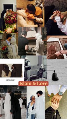 collage of muslim and love images with people in the middle one has a woman holding her hand