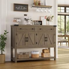 a wooden cabinet sitting on top of a hard wood floor