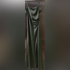 Brand New Size M Midi Dress With Small Slit. Long Velvet Dress, Combination Dresses, Olive Green Dress, Leather Midi Dress, Belted Wrap Dress, Criss Cross Dress, Olive Green Dresses, Knot Dress, Faux Leather Dress