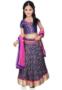 Detailed with bandhej print, lace, dangles and patch border work. A blue art chanderi silk brocade readymade choli and fuchsia shimmer net dupatta. Cotton fabric is used as the lining. Plus or minus one to two inch may differ in measurement. We sell all kinds of Kidswear. Indian Kids Wear | Kids Collection | Indian Kids Kurta | Kids Kurta Payjama | Kids Indian Dresses | Indian Kids Outfit | Kids Kurta Set | Pajama And Kurta | Traditional Kids Wear | Party Wear Kids Wear | Wedding Kids Wear | Kid Bollywood Style Royal Blue Choli For Diwali, Blue Chanderi Bollywood Choli, Royal Blue Choli With Zari Work For Navratri, Blue Bandhani Print Chanderi Sharara, Bollywood Style Royal Blue Choli For Navratri, Semi-stitched Blue Bandhani Sharara, Blue Semi-stitched Bandhani Sharara, Blue Bandhani Print Sharara For Navratri, Blue Semi-stitched Bandhani Print Sharara