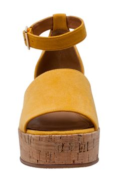 Smooth suede straps and a cork-textured platform make this sandal a relaxed yet refined standby. 2 1/2" heel; 1" platform Cushioned footbed Slip-resistant sole Leather upper/synthetic lining/rubber sole Imported Spring Suede Platform Footbed Sandals, Suede Platform Footbed Sandals For Spring, Summer Suede Platform Footbed Sandals, Yellow Open Toe Sandals With Cork-bed Midsoles, Cork Platform Sandals With Round Toe, Platform Sandals With Cork And Round Toe, Suede Ankle Strap Sandals With Cork-bed Midsoles, Adventure Sandals, Casual Summer Sandals