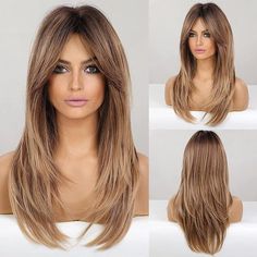 Product Description Bangs Front, Long Straight Layered Hair, Layered Wigs, Synthetic Curly Hair, Fringe Hair, Straight Hairstyle, Straight Layered Hair, Layered Short, Blonde Wigs