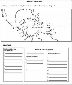 the map of central america with numbers and places to go on each page in this worksheet