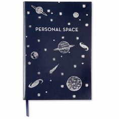 the personal space notebook is shown with planets and stars on blue paper, which reads personal space